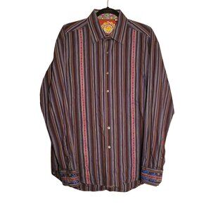 Robert Graham Men's XL Button Down Striped Flip Cuff Multicolored Shirt MIssing